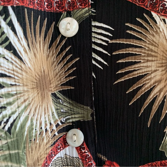 Vintage Cheetah Palm & Floral Black Button Front Short Sleeve Shirt - Picture 7 of 10